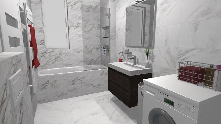 Palatinus Fürdőszoba látványterve - STANDARD White Marble fürdőszoba, káddal