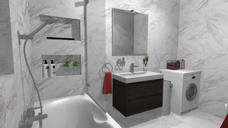 Palatinus Fürdőszoba látványterve - STANDARD White Marble fürdőszoba, káddal